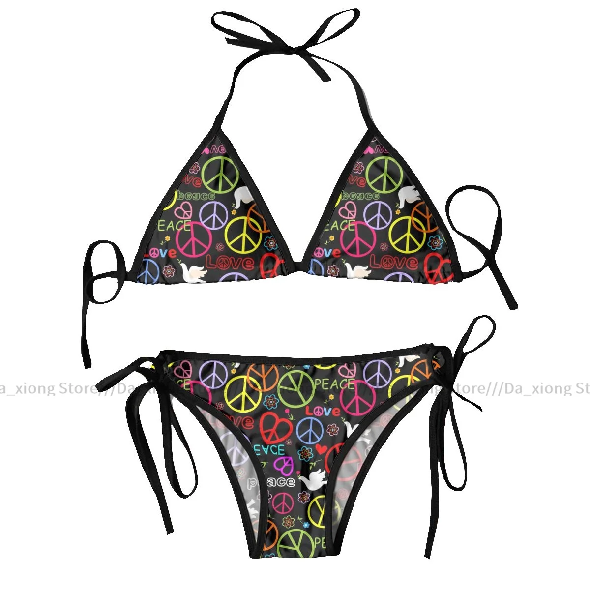 

Woman Swimsuit Sexy Bikini Set Swimwear Peace Symbol And Hippie Two Piece Bathing Suit