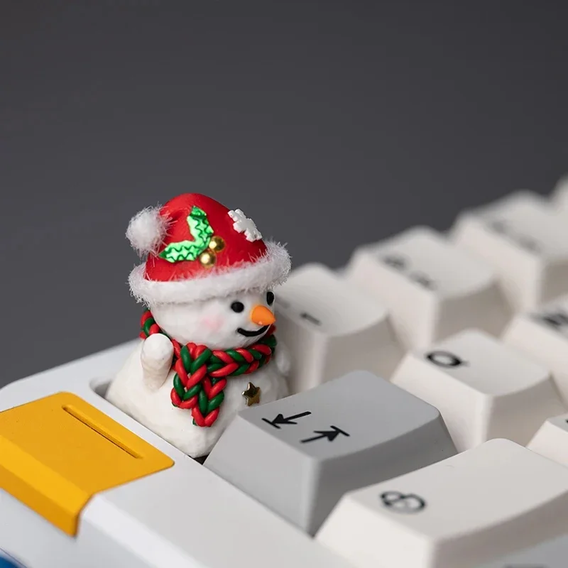 Christmas Snowman Keycaps Cute Hand-kneaded Clay Creative Mechanical Keyboard Decorate Accessories Christmas Gifts MX Cross Axis