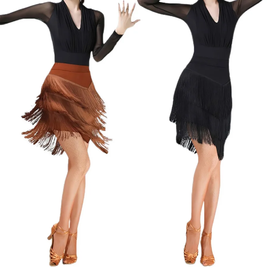 

Новая одежда для латинских танцев, костюм для взрослых и женщин, сексуальные короткие юбки с кисточками, румба, танго, чача, танцевальный костюм/костюм для выступлений