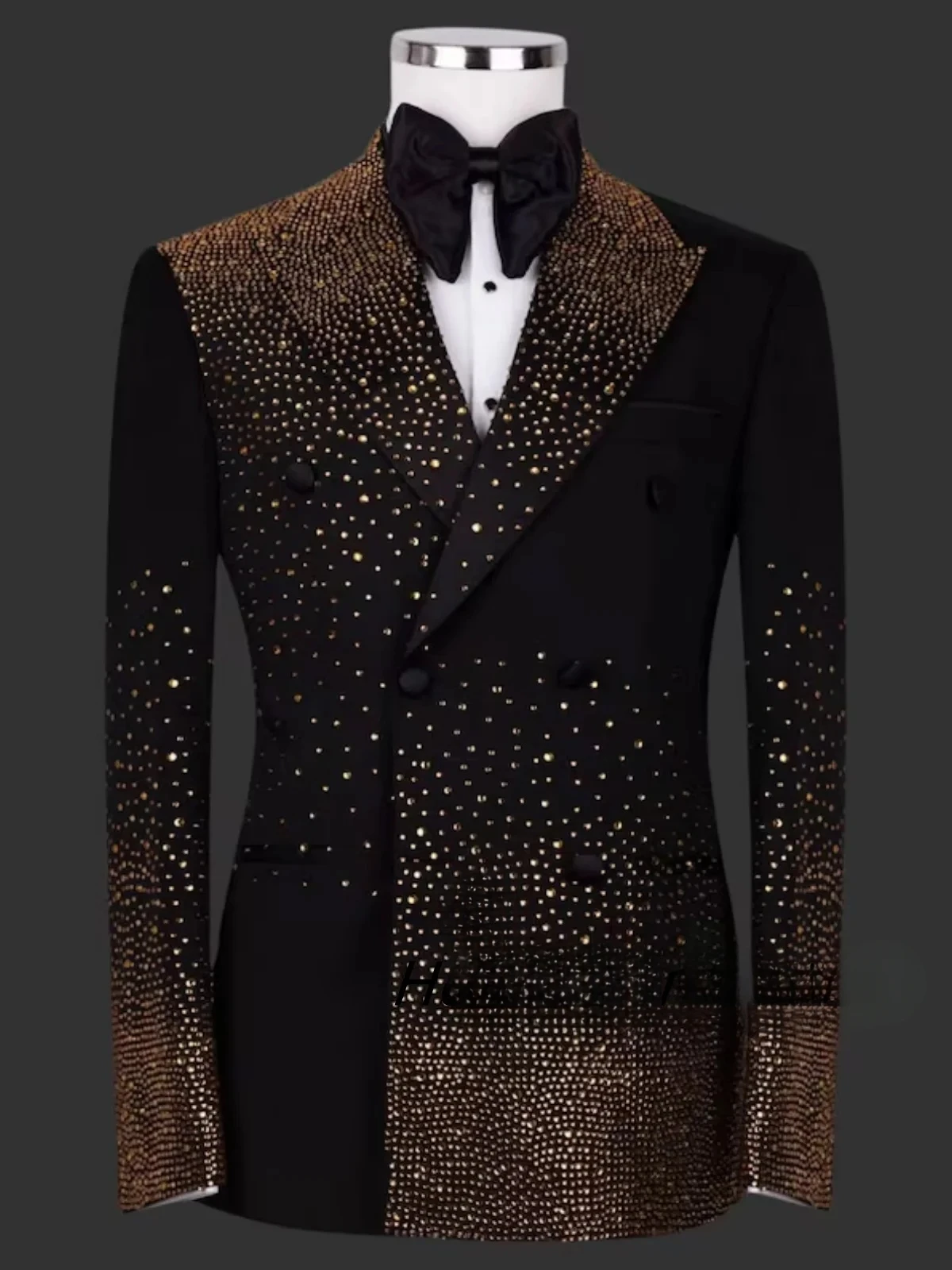

Elegant Men 2 Pieces Sets Suits Golden Beads Slim Fit Lapel Customized Groom Party Tuxedos Fashion Costumes Homme
