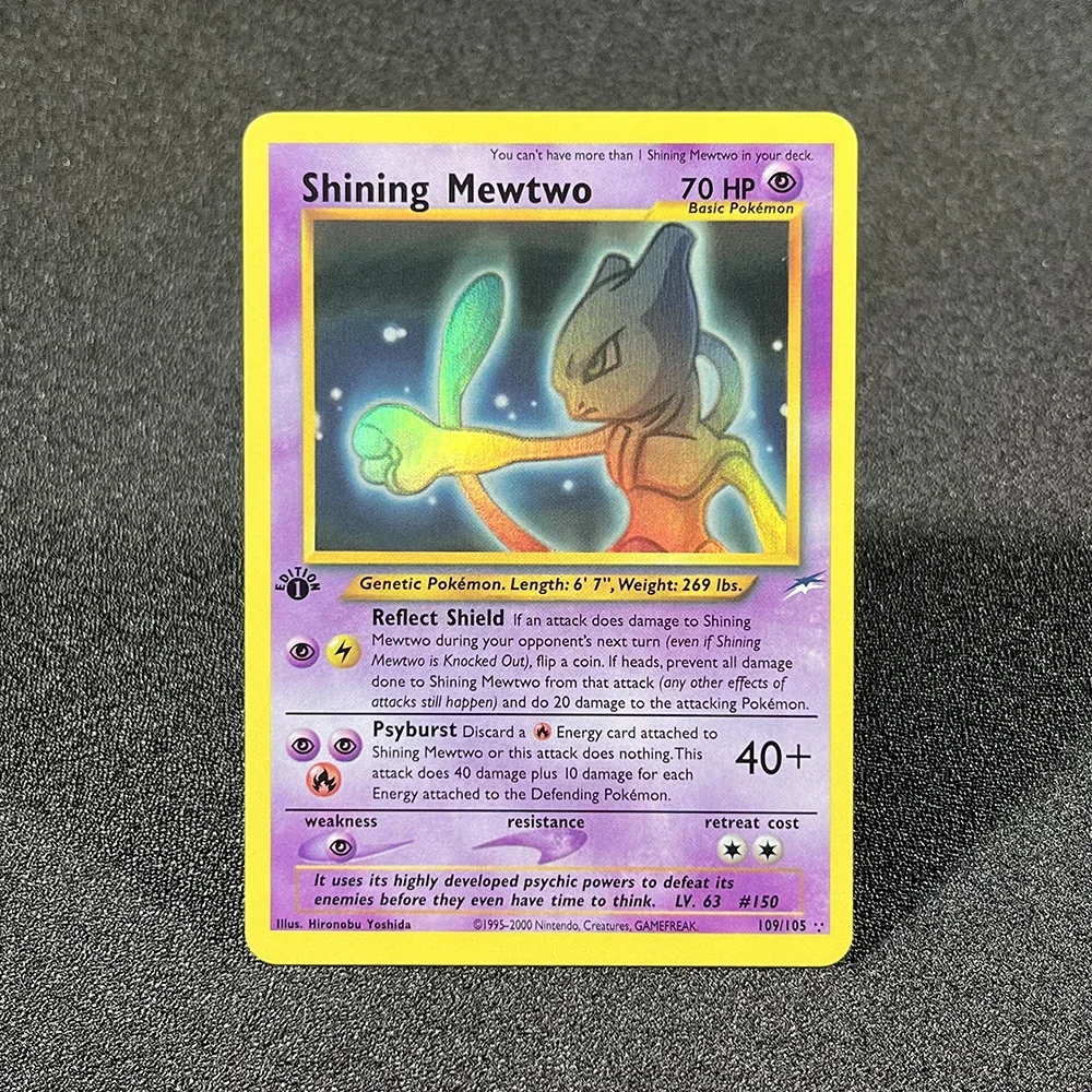 Tarjetas Flash de aluminio de Pokémon Neo Destiny Shining Charizard Mewtwo Light Dragonite Dark Gengar, juego de cartas personalizado PTCG Proxy