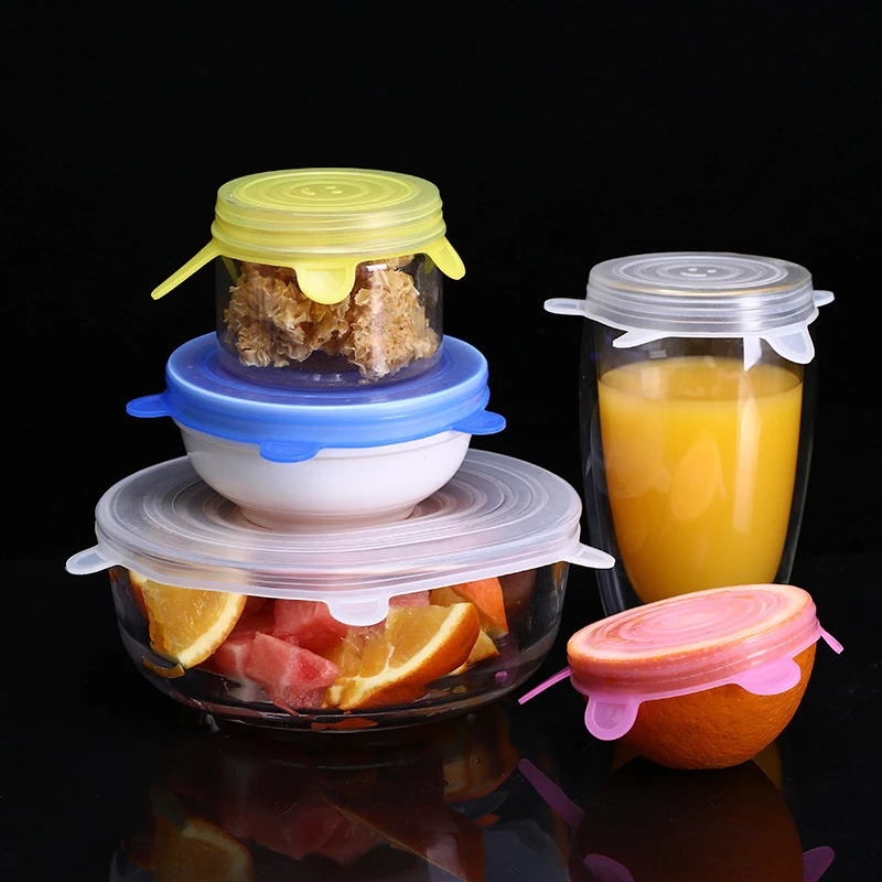6PCS ปรับได้ฝาปิดฝาครอบซิลิโคนอาหาร Caps ยืดหยุ่นฝาปิดไมโครเวฟสดฝาปิดยืดซิลิโคนสำหรับห้องครัวอุปกรณ์เสริม