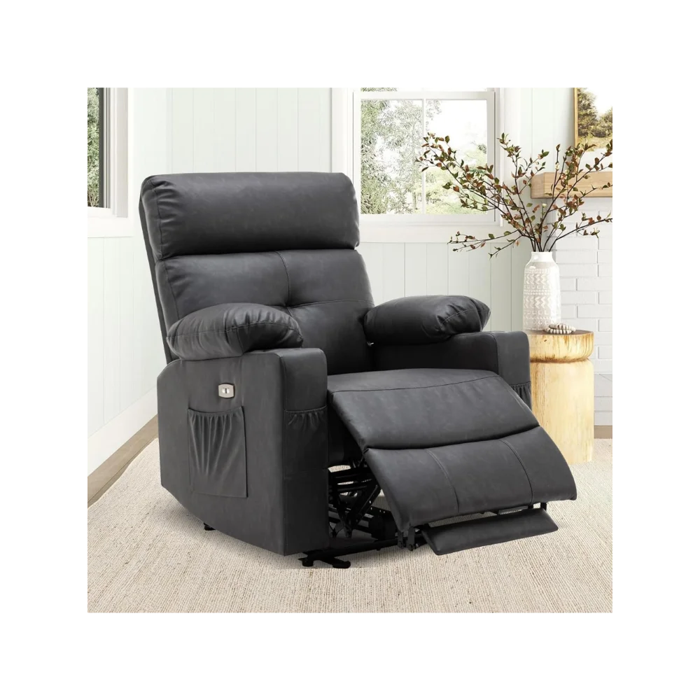 

Electric Power Recliner Chair, Faux Leather Electric Recliner Chairs for Seniors with Cup Holder, USB Charging