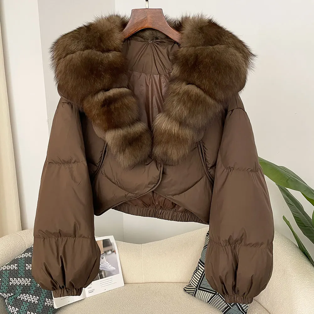 OFTBUY Luxuriöser, extragroßer Parka mit natürlichem Fuchspelzkragen für Damen, Winter 2025, 90% weiße Entendaunenjacke, Echtpelzmantel für Frauen – Detail 28