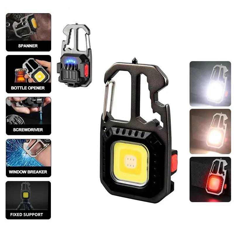 LED Taschenlampe Wiederaufladbare Schlüsselanhänger Licht Arbeits Licht Outdoor Camping Licht Mini Tragbare Taschenschlüssel Schraubendreher Sicherheit Hamme