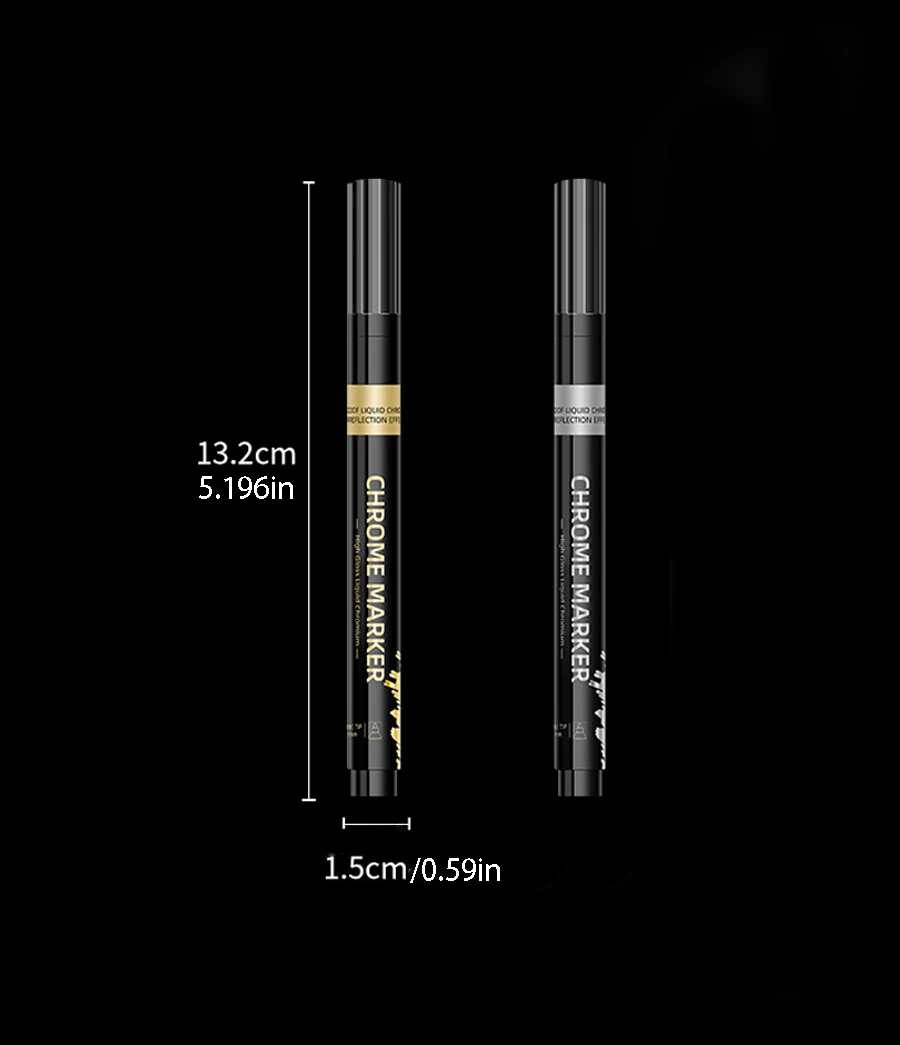 Chrome Paint Markers - Reflective Liquid Mirror Paint with Golden & Silvery Ink, 0.7mm Writing Tip; Suitable for Models, Metal