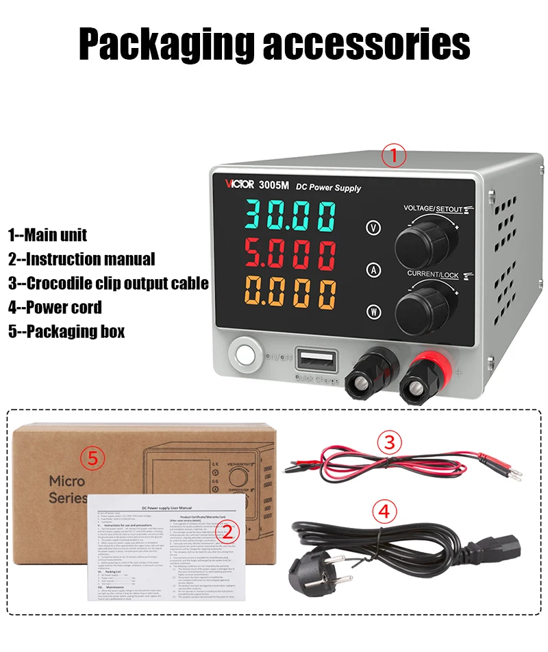VICTOR 3005M DC-Netzteil Labor 30V 5A Einstellbarer Spannungsregler Tisch-Schaltnetzteil mit voreingestelltem Strom ON/OFF – Detail 11
