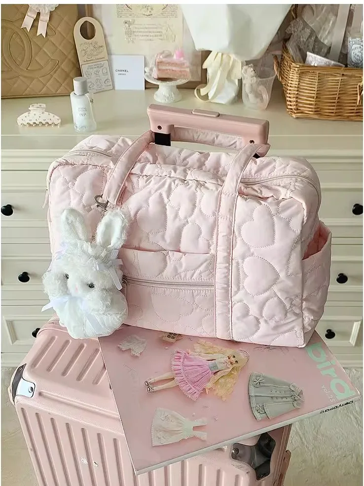 Nylon Embroidered Heart Travel Tote Bag Single Shoulder Handbag Large Capacity Fitness Women's Bag Short Trip Korean Style