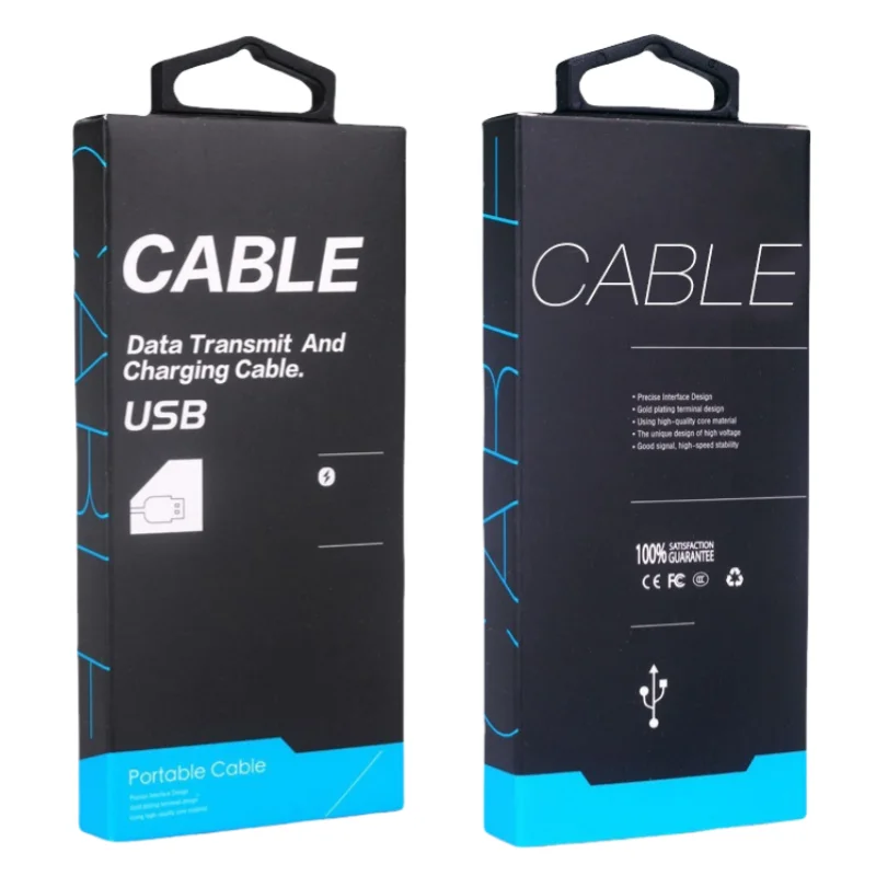 Venta al por mayor, 500 Uds., productos electrónicos personalizados que forman cajas de papel, embalaje de Cable de datos Usb, caja de embalaje de Cable de carga WJ100