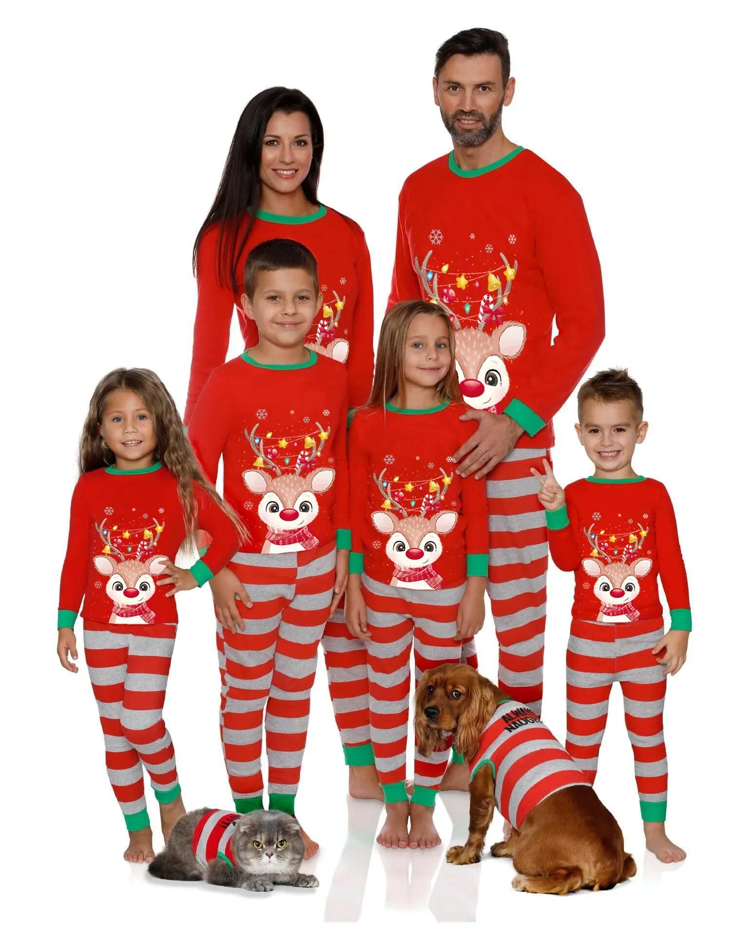 

2025 New Year's Clothes Mother Father Kids Baby Matching Outfit Striped Elk Christmas Pajamas Set Cute Homewear Xmas Family Look