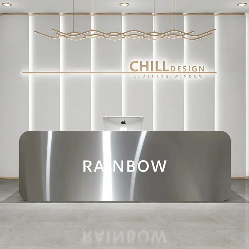 Commercial furniture mirror stainless steel cashier beauty salon reception desk simple Hyundai front desk barber shop bar