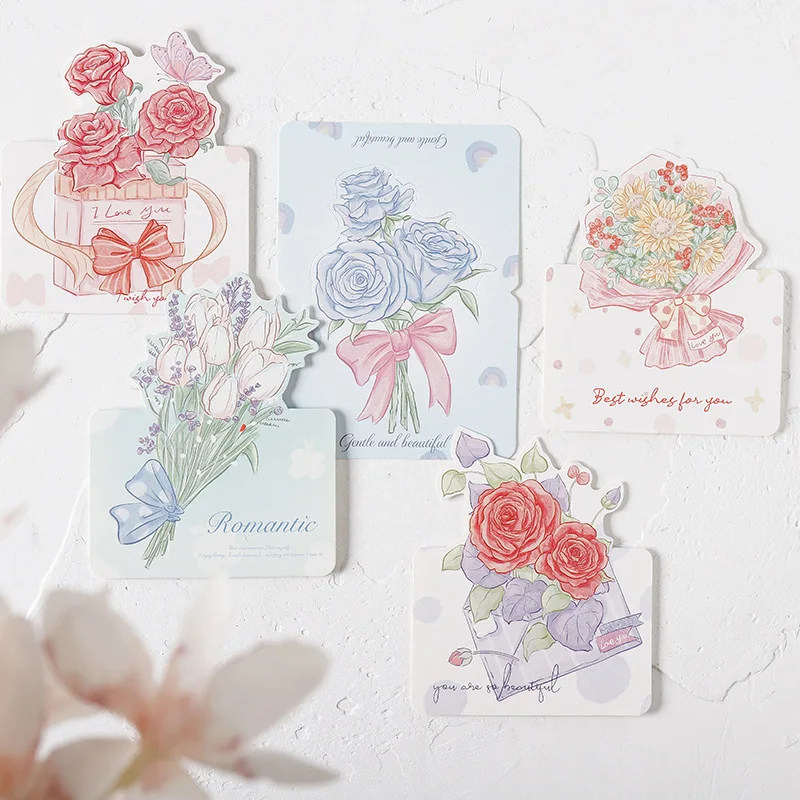 Portable Cute Flower Thank You Card Greetings Invitation Message Envelope Birthday Greeting Card for Mother's Day Gift Cards