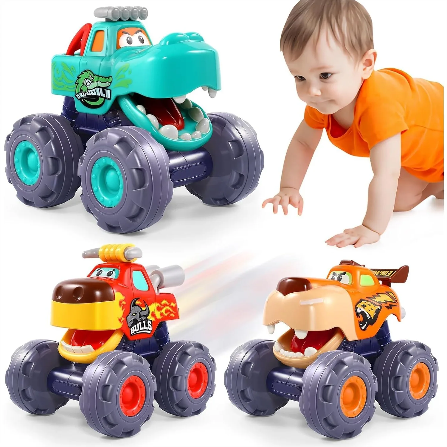 

Monster Truck Toys for 1 Year Old Boy Gifts, Pull Back Cars for Toddlers 1-3, Birthday Gift Vehicles Kids