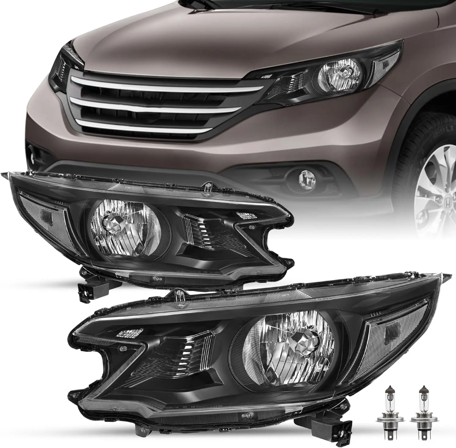 

Для Honda CR-V 2012-2013 2014 годов [Halogen Type] с лампами OEM, сменный комплект пар для фар в сборе (черный корпус и Clea