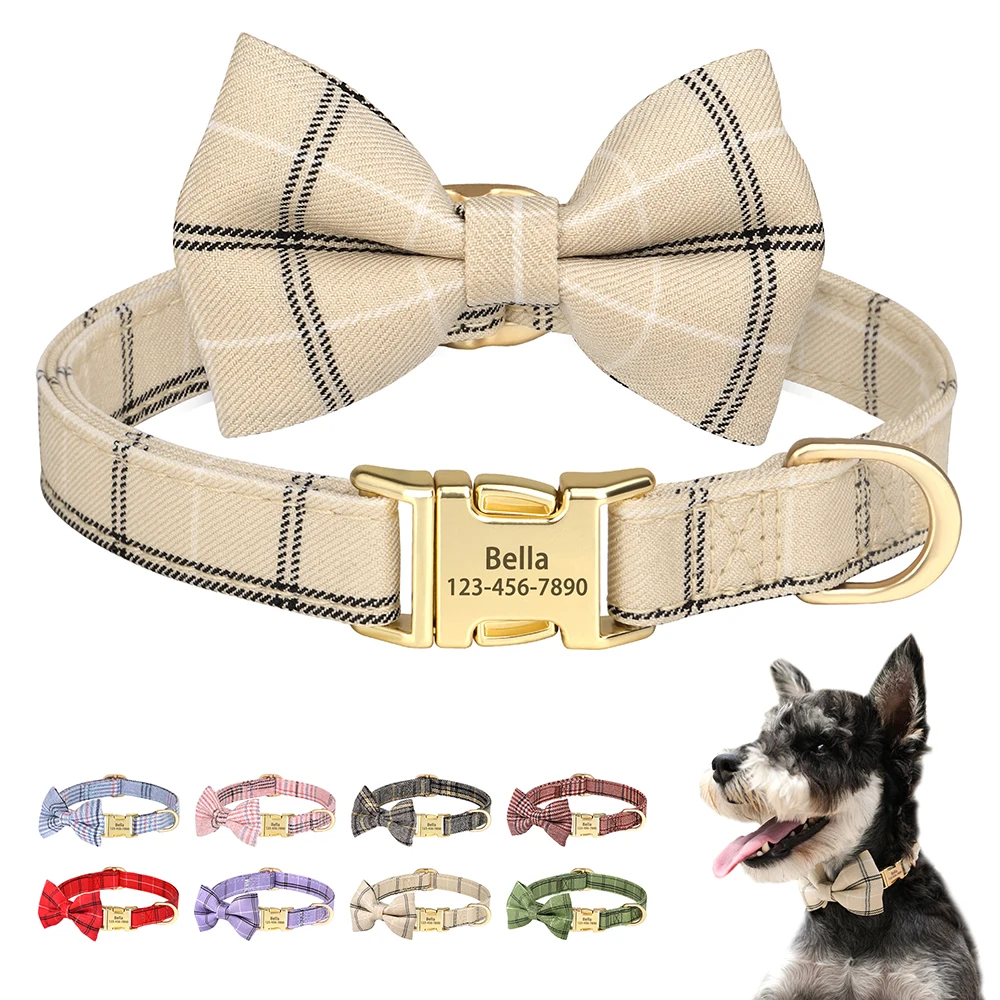 

Personalized Dog Collar Cute Bowtie Puppy Cat Free Engraving Pet Buckle Collar For Small Medium Dogs Cats Chihuahua Yorkshire