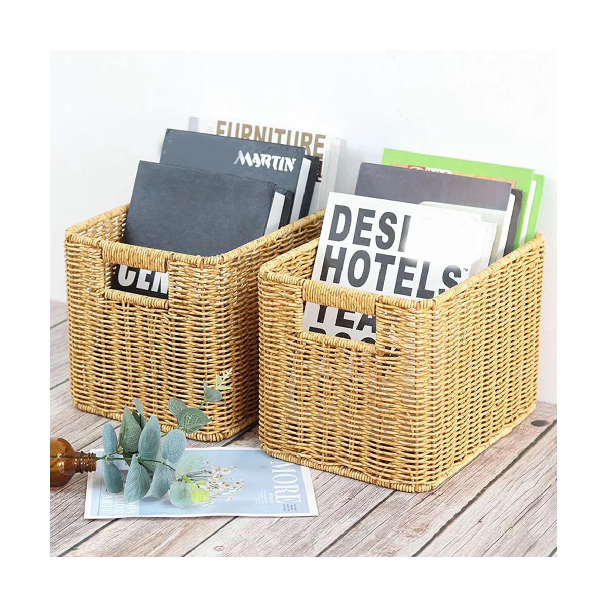 Storage Basket Hand-Woven Rattan Wicker Basket Desktop Organizing Box Various Item Arrangement Nesting Basket S