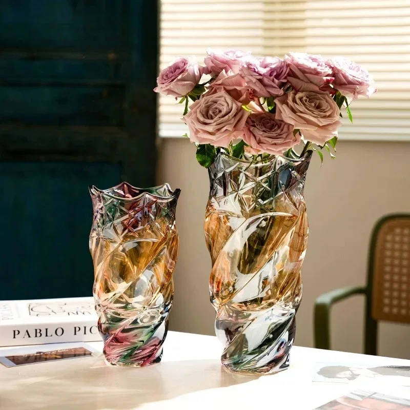 

CL Internet celebrity vase ornament flower arrangement light luxury crystal glass rose bedroom water decoration