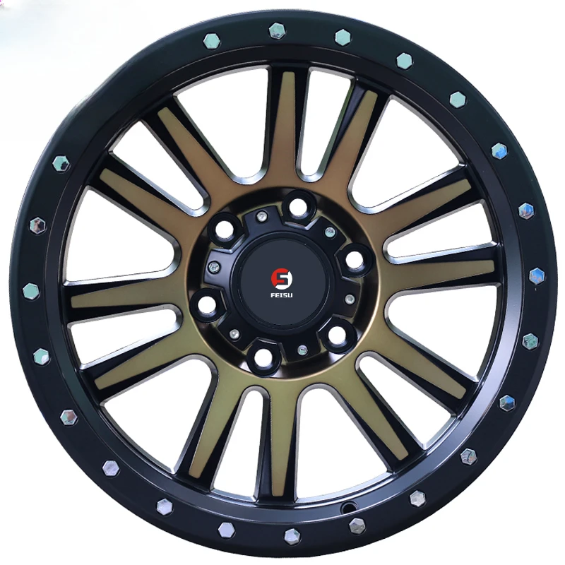 4*4 wheel rim 17 inch off road pick up automotive parts aftermarket wheels black machine with bronze high quality