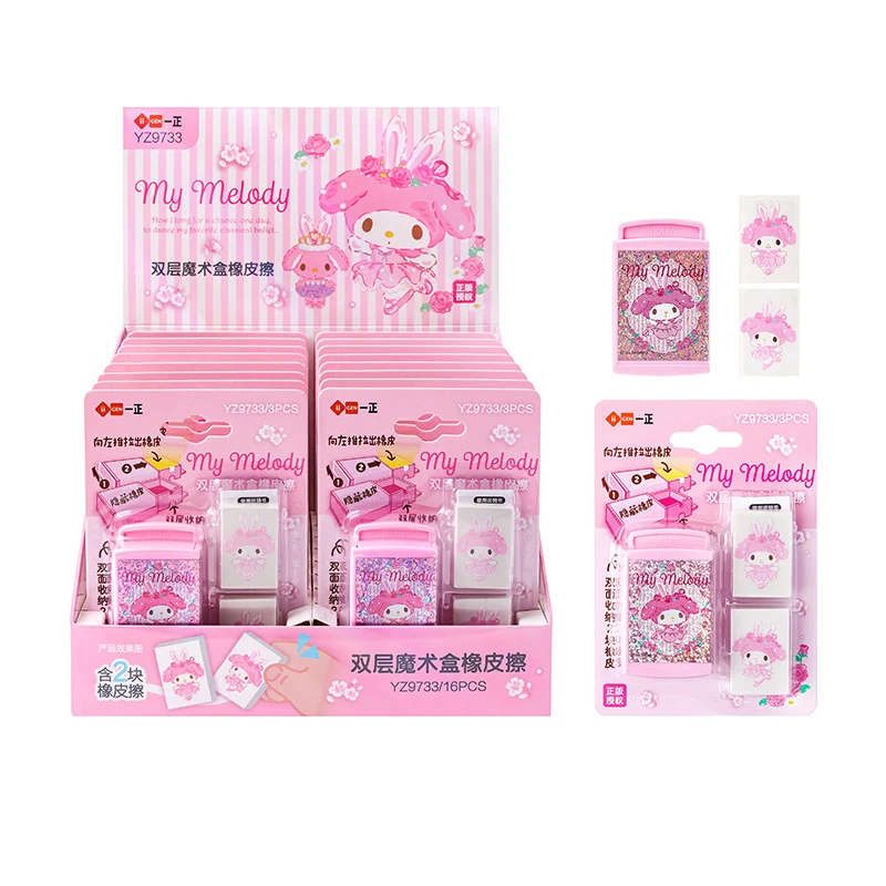 12pcs/lot Sanrio Creative Melody Magic Eraser Set Cute Writing Drawing Pencil Erasers Stationery For Kids Gifts School Supplies