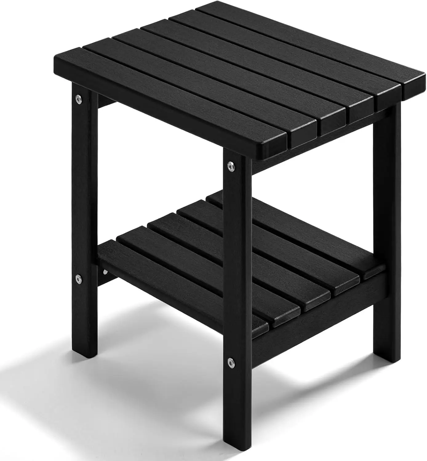 

2-Tier Square Side Table, 17" HDPE Outdoor End Table for Patio, Backyard, Pool, Indoor Use, Easy Maintenance in Black