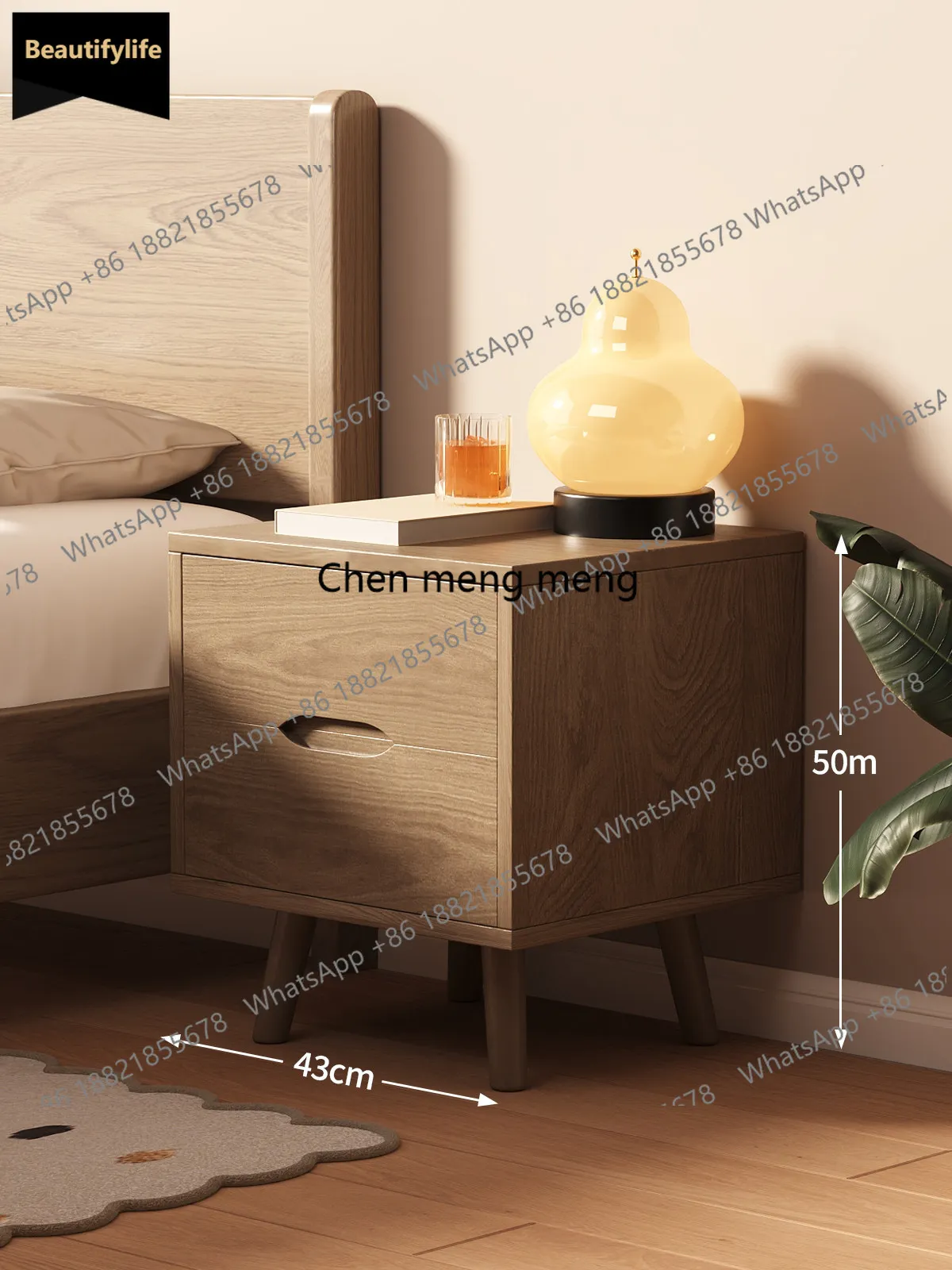 

c139 Solid wood bedside table Nordic bedroom storage cabinet Modern simple locker household