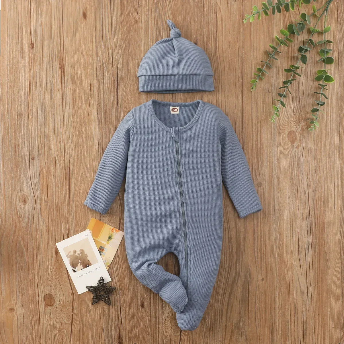 Boys Girls Jumpsuit Clothes Newborn Baby Solid Colour Long Sleeve Zip Bodysuit Infant Babe Romper  3-6-9-18M for  Four Seasons