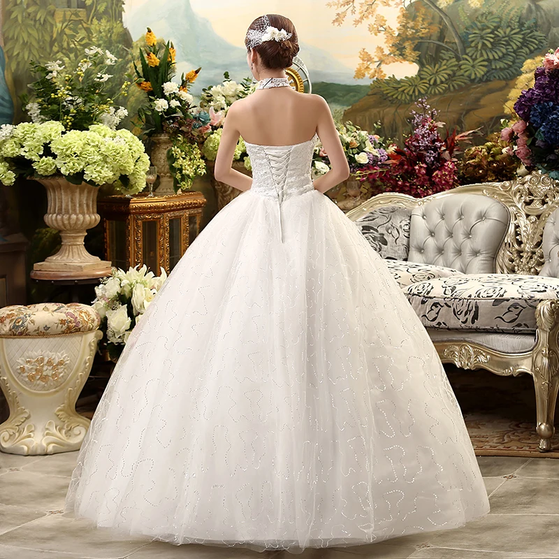 XXN-GuaBo#Free Custom Ball Gown Lace Up Halter White Wedding Dress Plus Size Fashion Cheap Wholesale Bride Getting Married Dress
