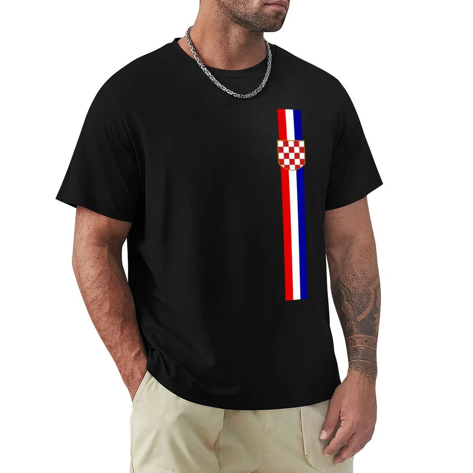 Croatia crest with tri-colour strip Hrvatska T-Shirt t shirt men 100% cotton luxury brand T-Shirt