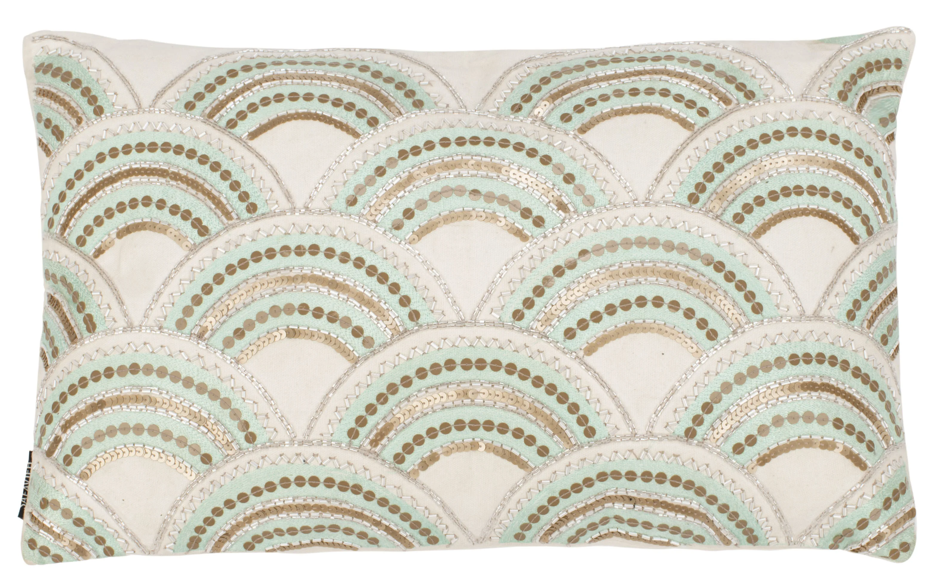 

Rainbow Textured Plush Pillow 12 x 20 Inches Beige Teal Gold