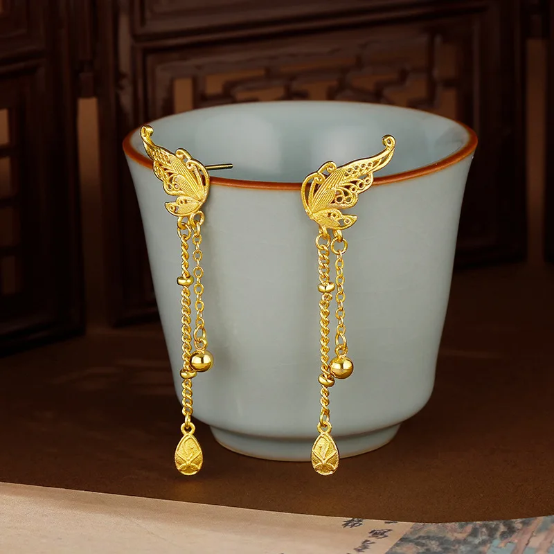 

Fashion Kt14 Gold Color Hollow Flower Butterfly Earrings for Women Long Drop Earring Birthday Engagement Fine Jewelry Gifts