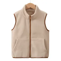 Boy Fur Warm Vest 100-170 Children Solid Color Clothes Quality Soft Vest Boys Girls Khaki Purple Vests