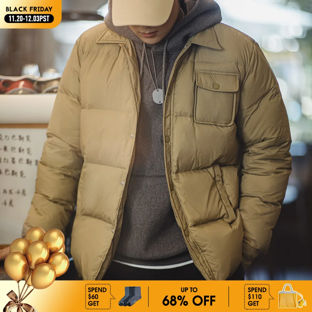 

Maden Casual 90% White Duck Down Jacket Lightweight Warm Cold-resistant Single-breasted Lapel Puffer Jacket Men Winter Outerwear