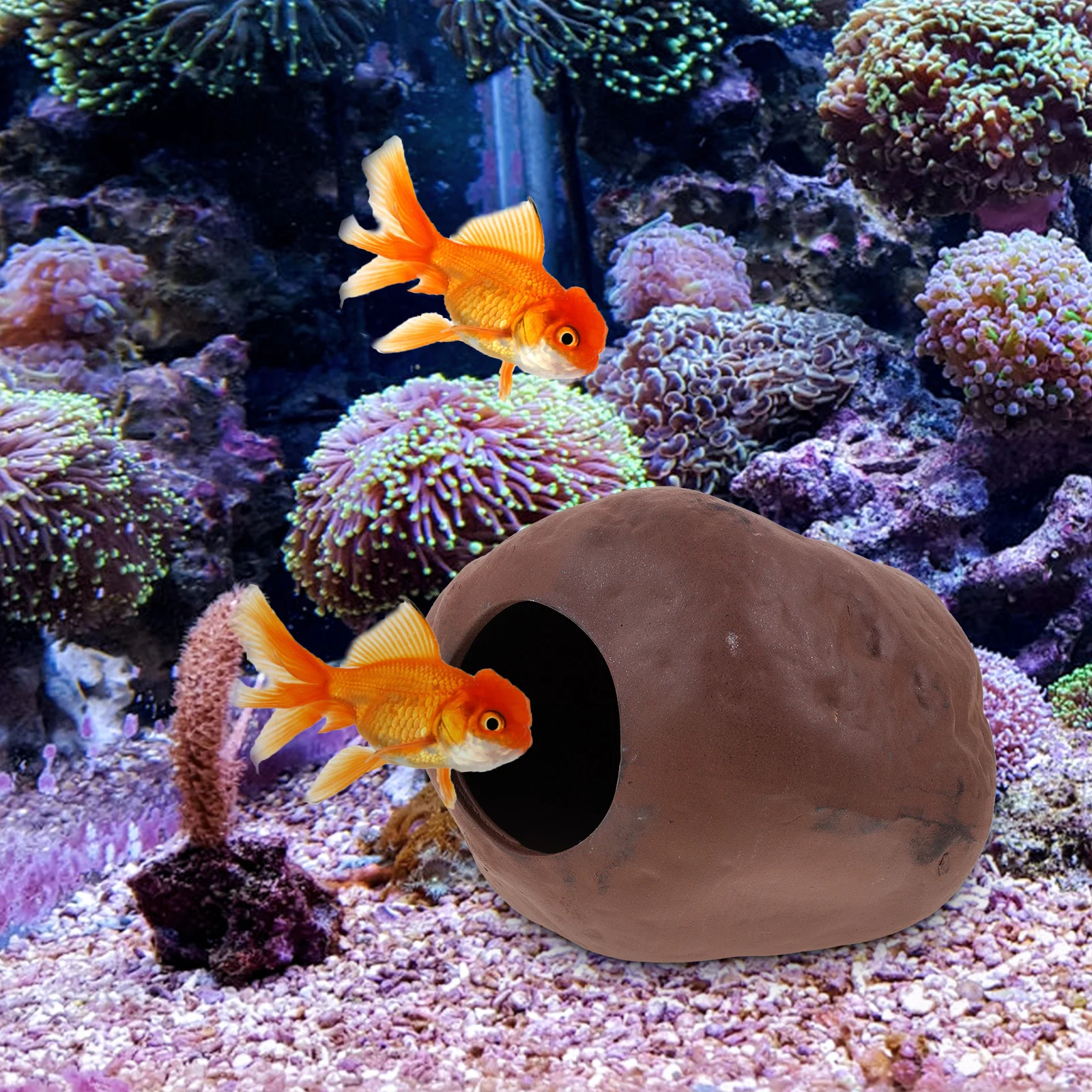 

Compact Aquarium Cave Ceramic Shrimp Hide Fish Tank Ornament Vivid Realistic Design Safe Non-Toxic Decor for Desktop Office