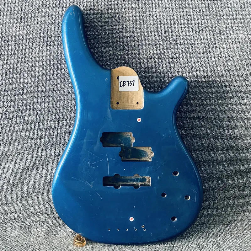 IB737 Metallic Blue Color Unfinished Electric Bass Body with Damages Active PJB Bass 5 Strings Version DIY Replace USE