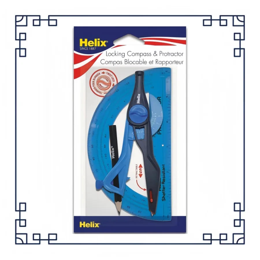 مجموعة بوصلة ومنقلة قفل بلاستيكية - قطعتان من أدوات الرسم الهندسي لطلاب فئة الرياضيات المدرسية