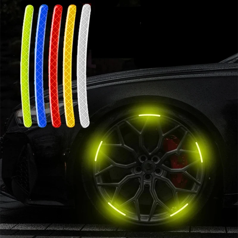 20/40pcs Car Wheel Hub Reflective Stripes Door Handle Safety Warning Sticker Warning Tape Automobile Sticker Exterior Accessorie