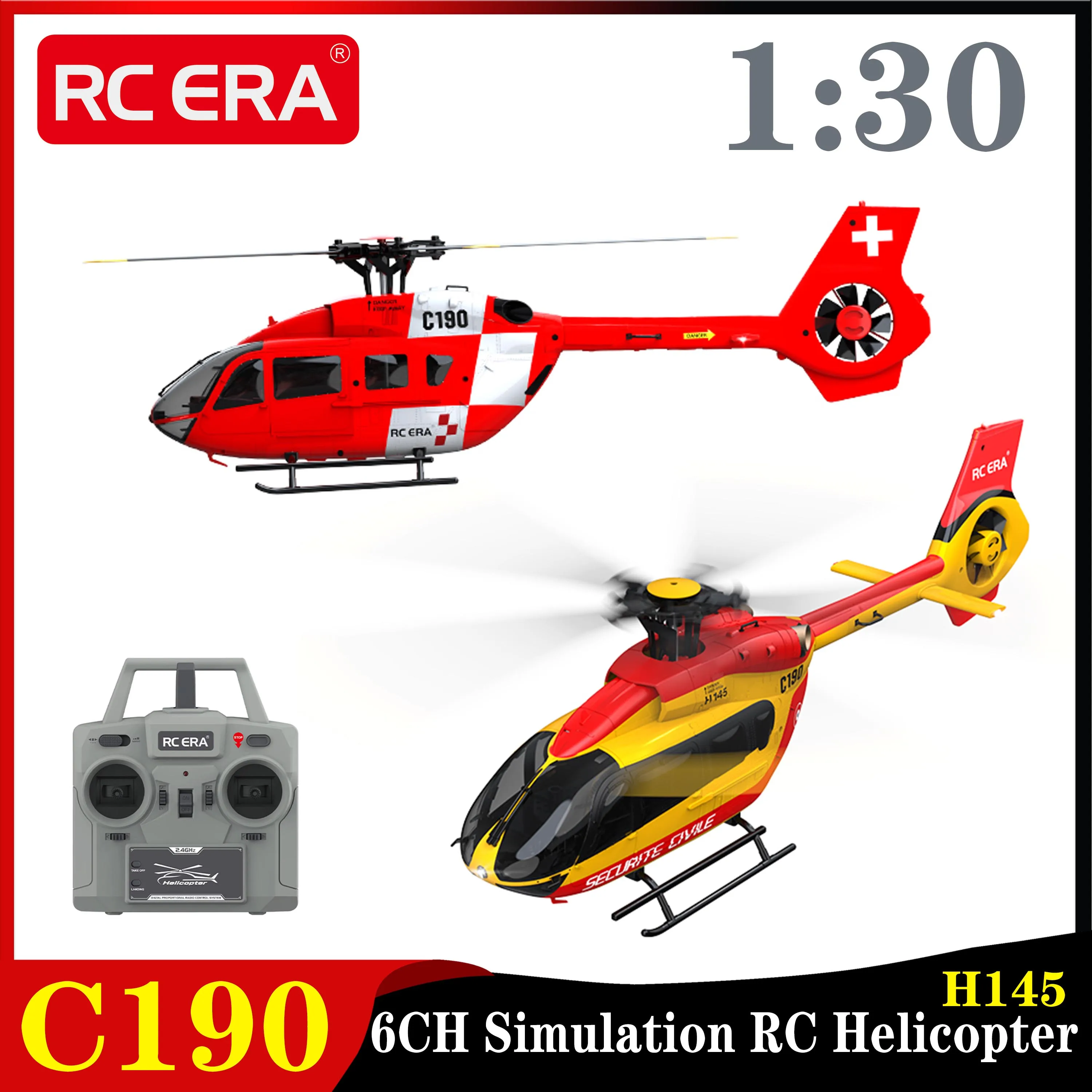 

RC ERA 1:30 C190 RC Helicopter H145 2.4G 6CH 6-Axis Gyro Optical Flow Localization Altitude Hold Flybarless Simulation RC Plane