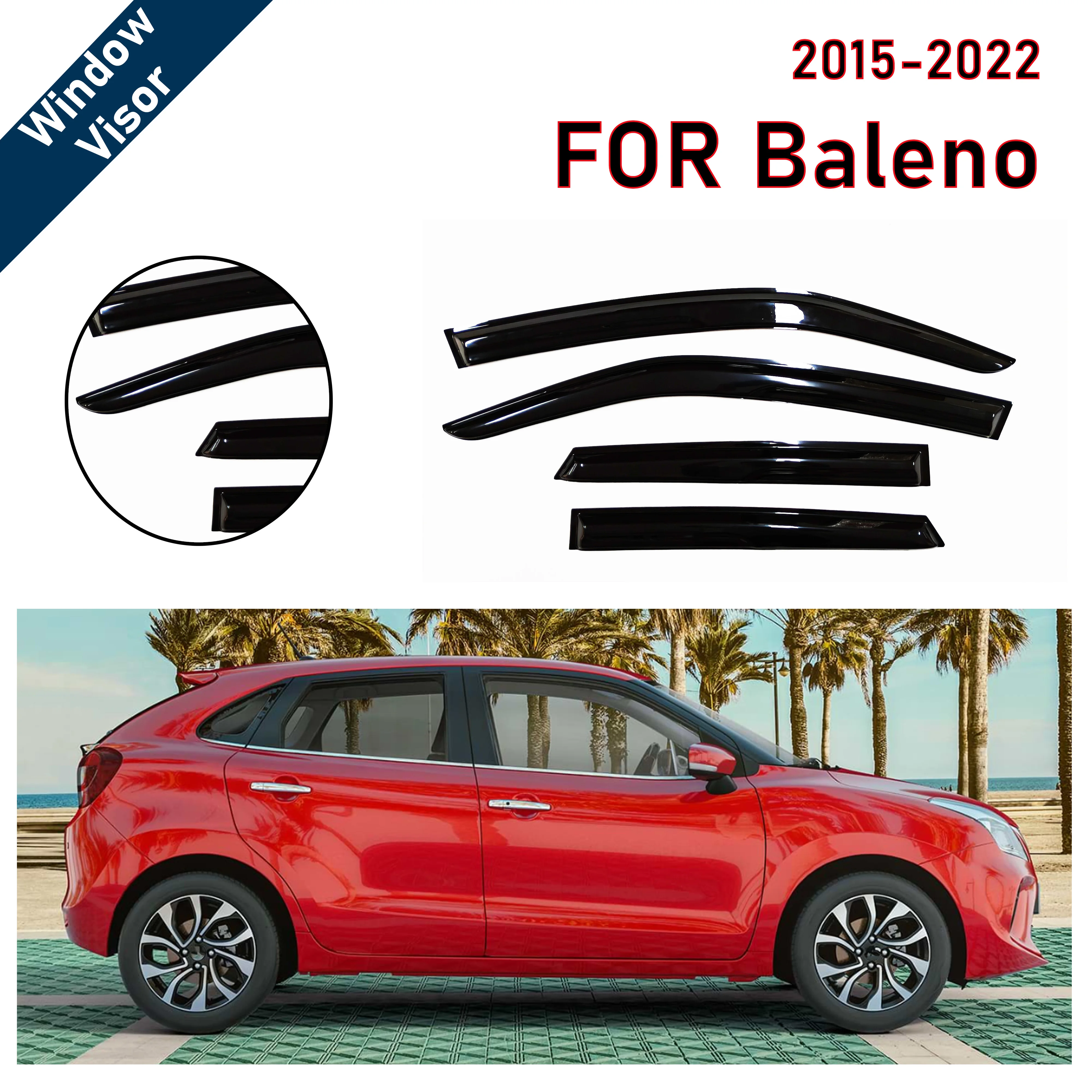 Window Visor for Suzuki Baleno 2015-2022/Toyota Glanza 2019-2022 | 4pcs Rain Guard Wind Deflector | Car Weather Shield Accessory