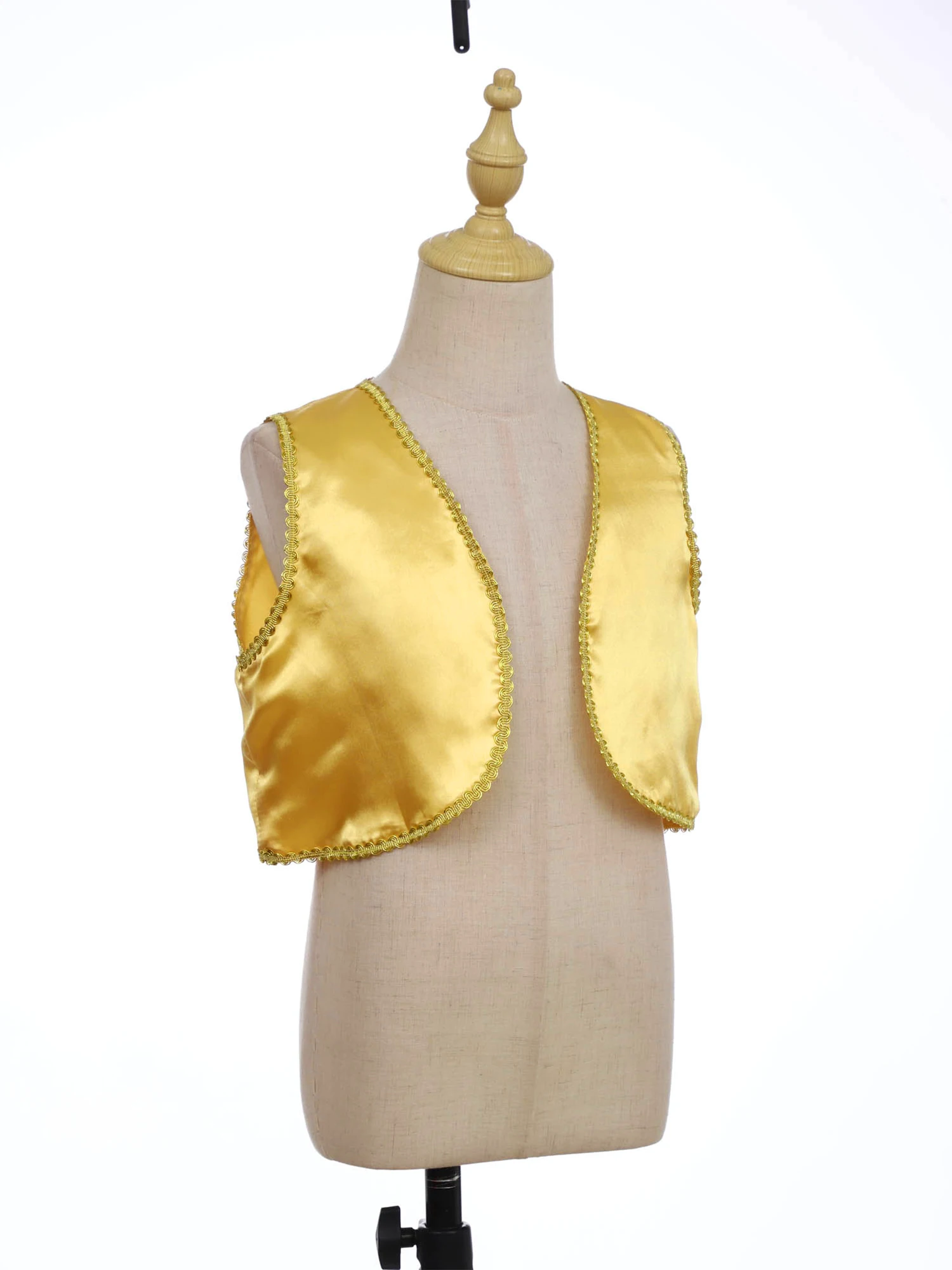 Boy Arabian Prince Vest Halloween Outfit Shiny Sequins Metallic Open Front Waistcoats Fairy Tale Vest Stage Performance Costume