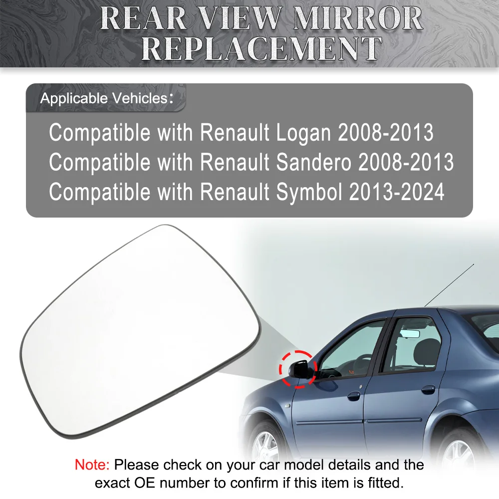 Convex Heated Side View Mirror Glass 6001549716, 6001549717 Fit For Renault Logan 2008-2013 (European Version)