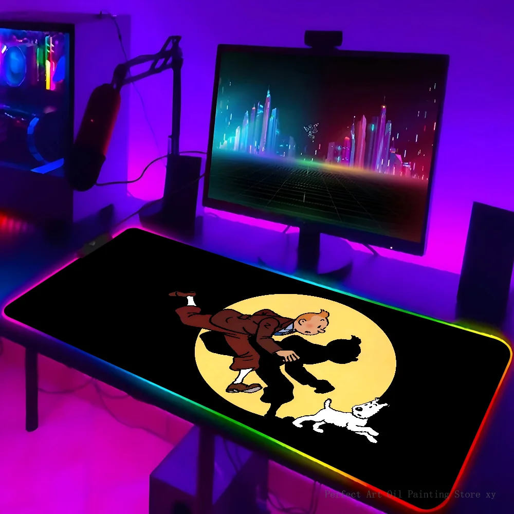 1pc T-The Adventures Of Tintin XXL RGB Gaming Mouse Pads HD Black Gamer Accessories Large LED