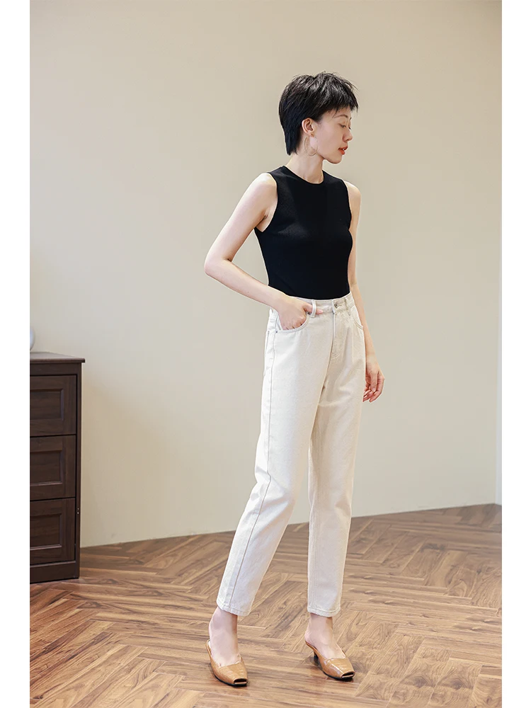 

High Waist Straight Leg Jeans Women's Slimming Cone Shaped Cotton Denim Retro Washed Zipper Closure Four Seasons Universal