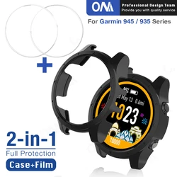 Funda y Protector de pantalla 2 en 1 para Garmin Forerunner 945 935, película protectora, carcasa dura de vidrio templado