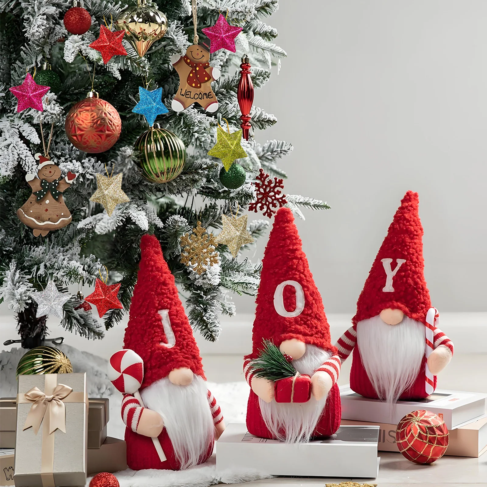 

30Pcs Christmas Star Pendants 3D Glitter Hanging Ornaments Xmas Tree Party Decor Holiday Pendant Scene Decoration