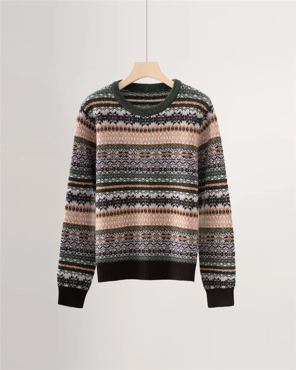 25 Autumn/Winter New Cashmere Jacquard Contrasting Color Round Neck Knitted Comfortable And Versatile Women's Pullover