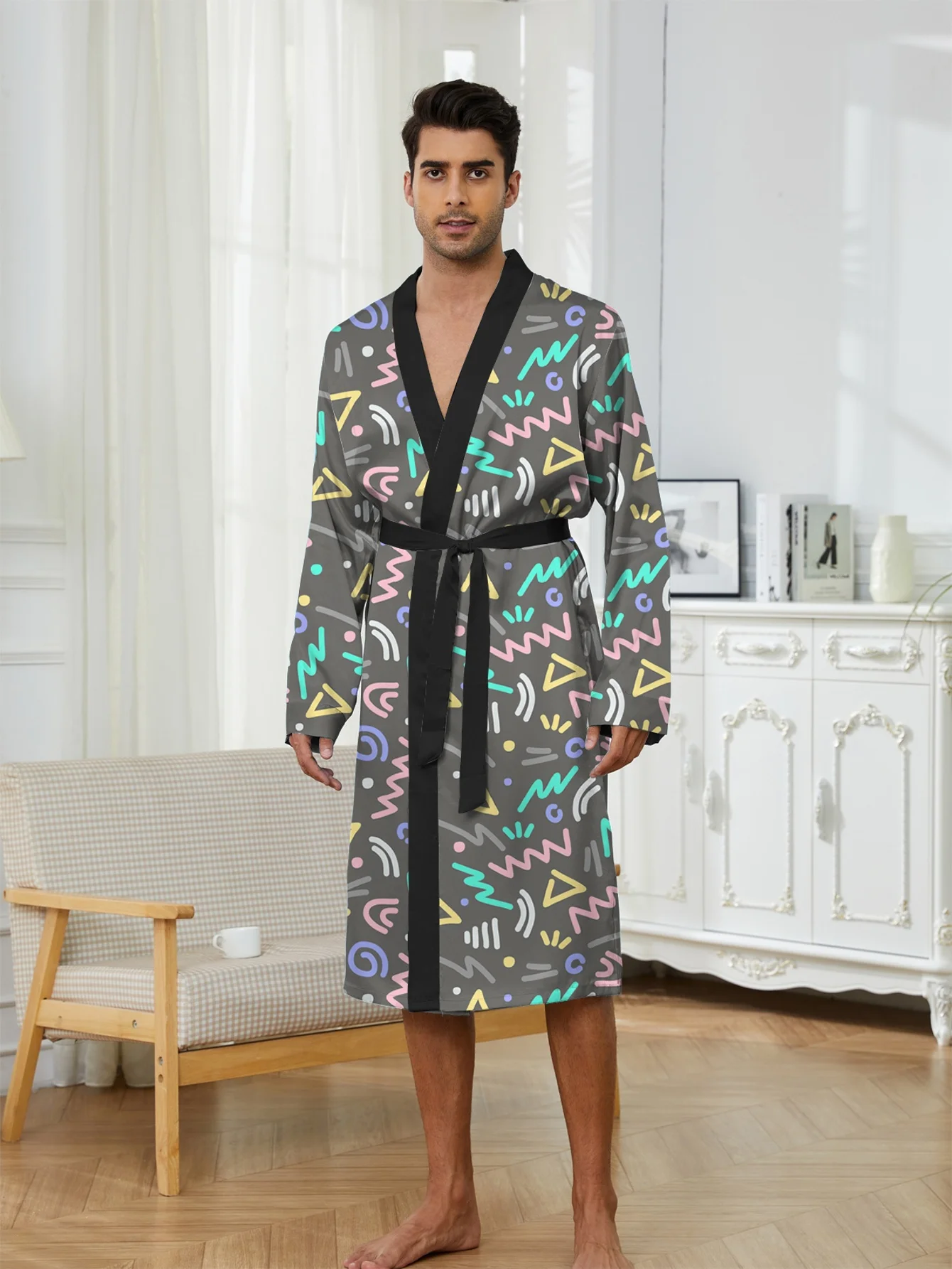 1pc Men's Robes 2026 Spring Robe for Man Quick Drying Graphic Men's Pajamas Sleepwear Polyester Funny Pajamas 3DPrinted