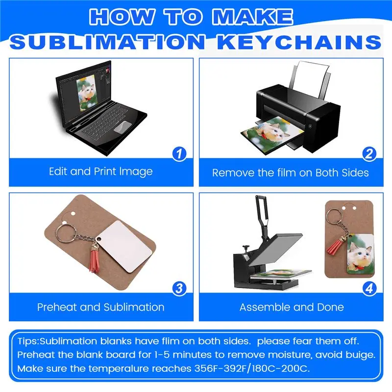 J1UL1N Sublimation Keychain Bulk, Rectangular Sublimation Blanks, Heat Transfer Keychain Blank Double Sided, MDF, For DIY Craft