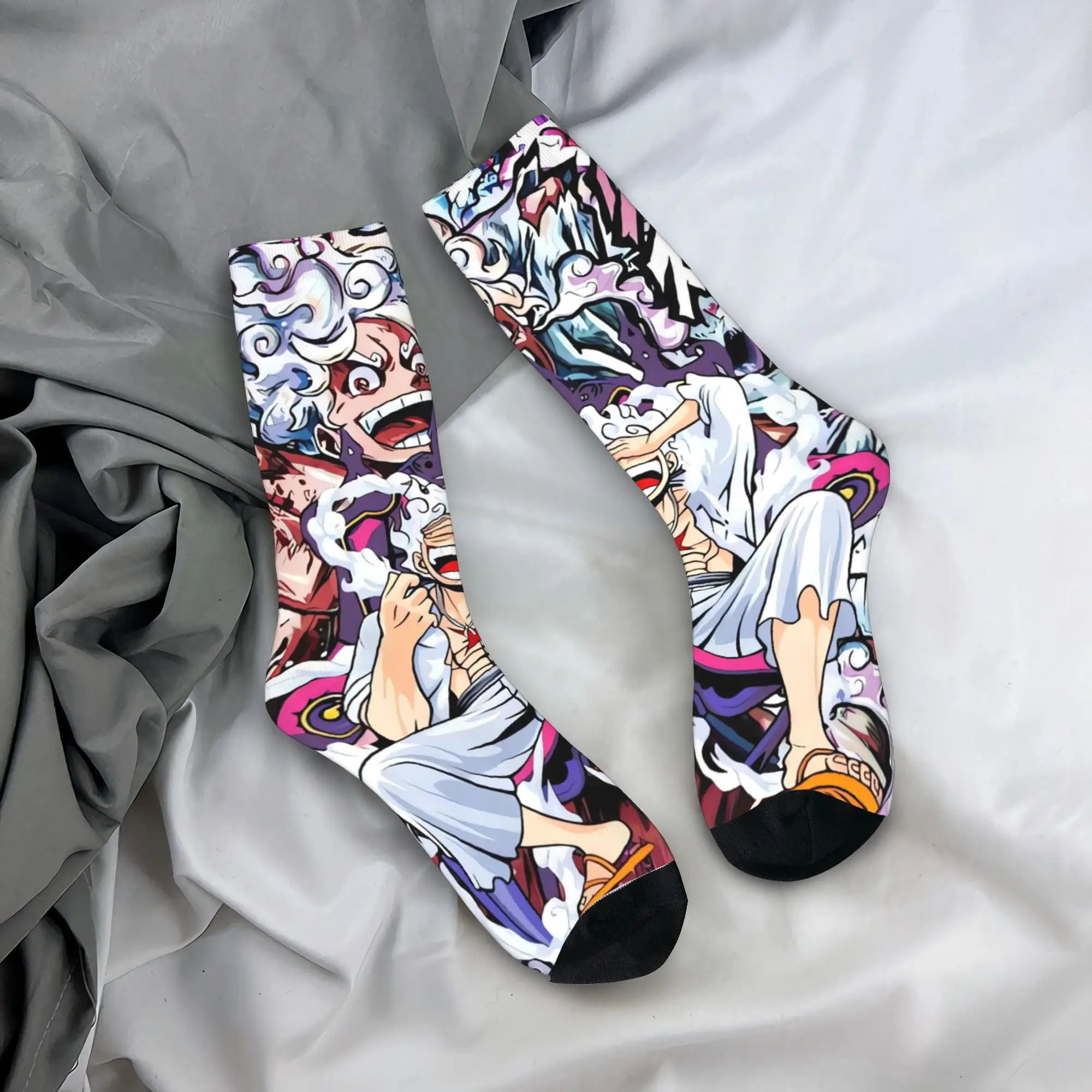 Anime one piece Luffy Nika Manga Socks  Retro Stockings Autumn Non-Slip Women Men Socks High Quality Design Cycling Socks