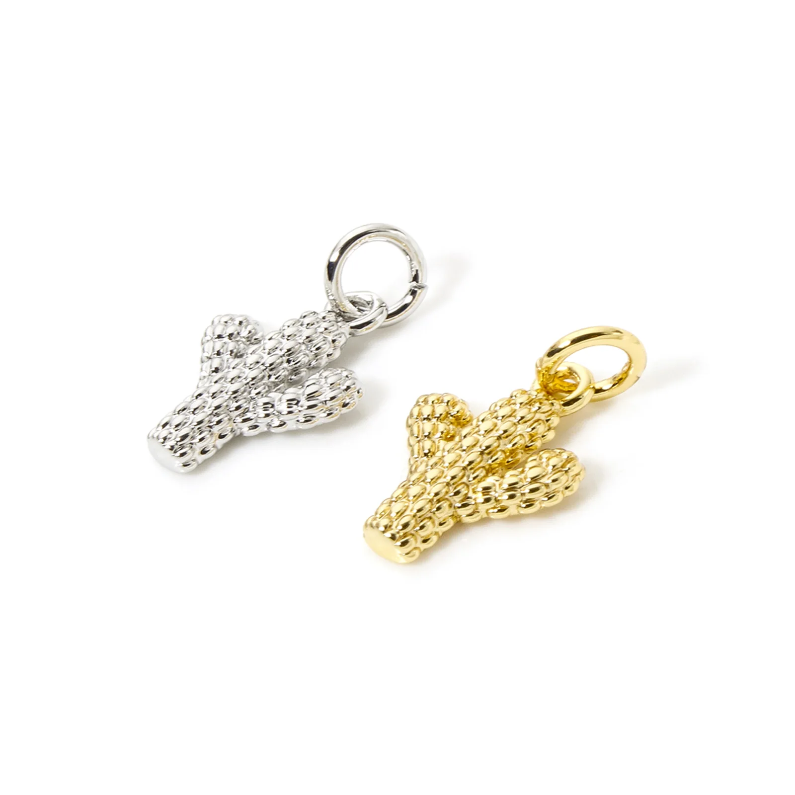 2 pçs cactus encantos de bronze 18k banhado a ouro pingente de bronze com anéis circulares para diy jóias fazendo colar descobertas 17mm x 9mm