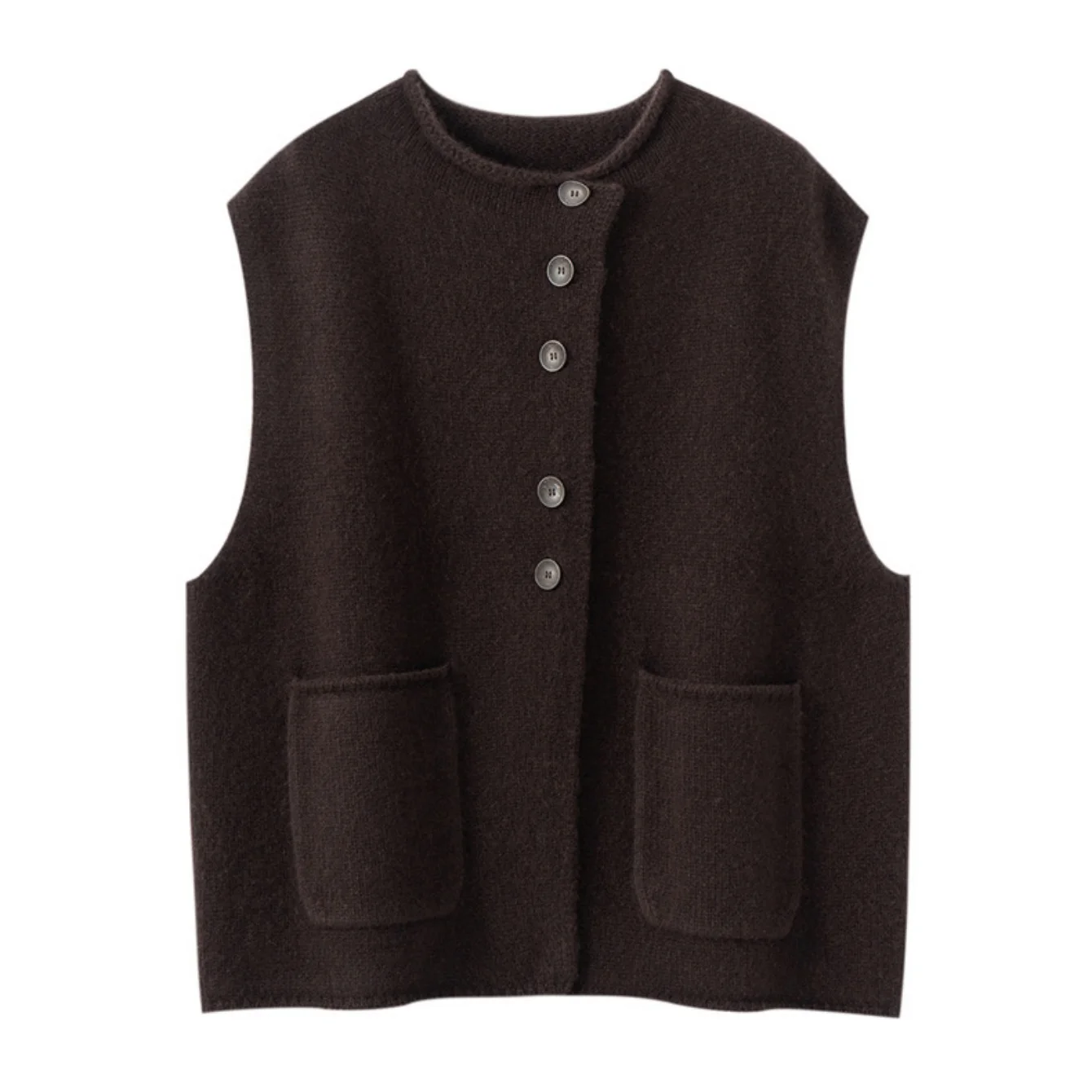 Semi-High Neck 100%Pure Goat Cashmere Vest Women New High-Quality Waistcoat Joker Loose Sleeveless Tops Simple Cashmere Knitwear